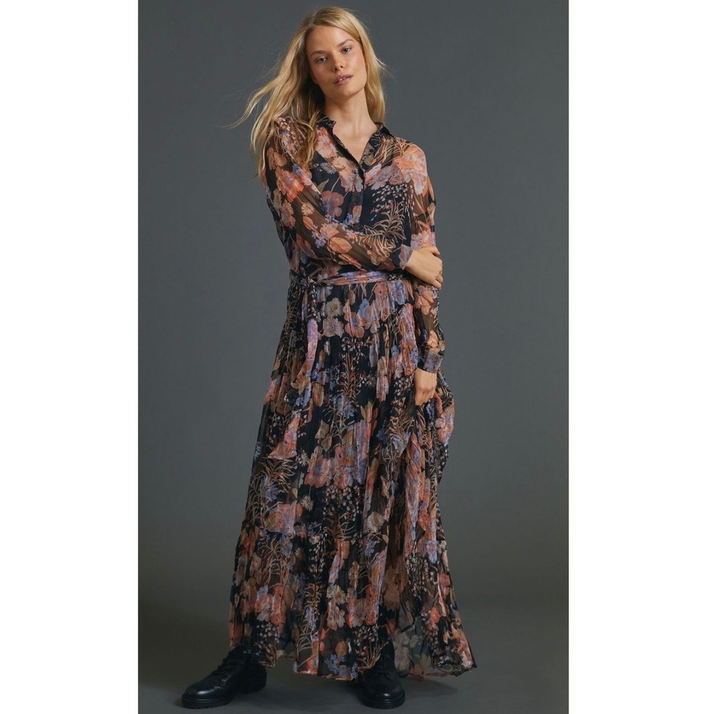 Anthropologie Mes Demoiselles Serenity Floral Maxi Flowy Shirtdress Size 44/US12